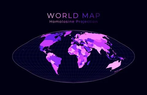 World Map. Pseudocylindrical equal-area Goode homolosine projection. Digita.. Illustrazione stock
