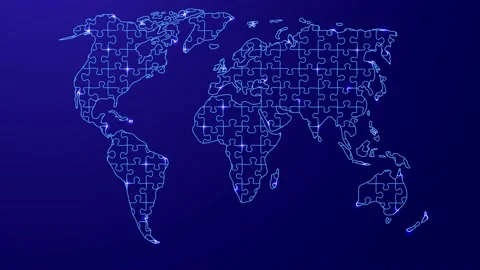 World map, from puzzles blue Stock Footage 229702867