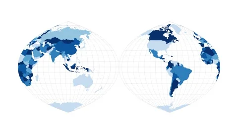 World Map. Quartic authalic projection interrupted into two hemispheres. Loop... Stock Footage 227807826