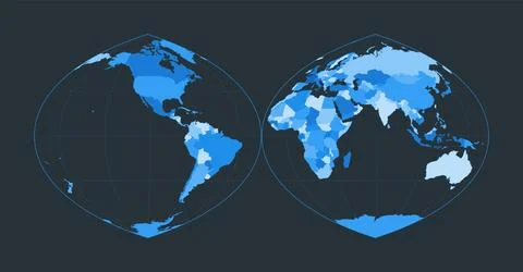 World Map. Quartic authalic projection interrupted into two hemispheres. Fu.. Stock Illustration