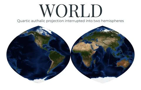 World Map. Quartic authalic projection divided into two hemispheres. Highly.. Stock Illustration