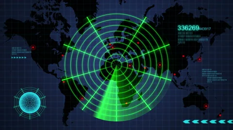 World map radar and signal - Looping animation Stock Footage 53346320