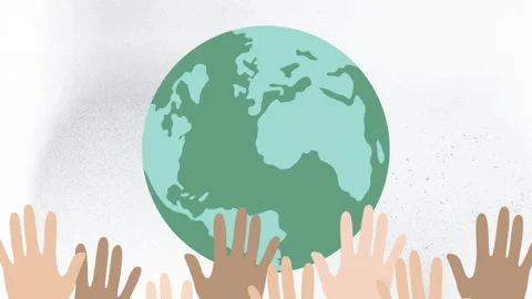 World map with a raised hand as is unity, support, activism, social movements Video stock 311916135