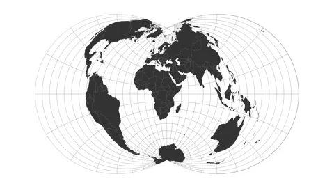 World map. Rectangular (War Office) polyconic projection. Animated projection... 스톡 동영상 228089517