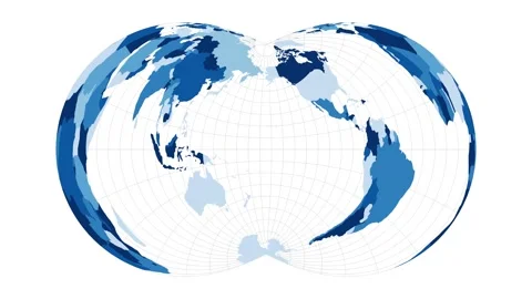World Map. Rectangular (War Office) polyconic projection. Loopable rotating m... Stock Footage 228092898