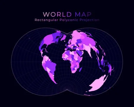 World Map. Rectangular (War Office) polyconic projection. Digital world ill.. 스톡 일러스트