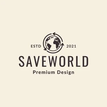 World map with recycle arrow logo design vector graphic symbol icon sign il.. Stock Illustration