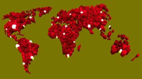 World map of red cubes with glowing data nodes Stock Illustration
