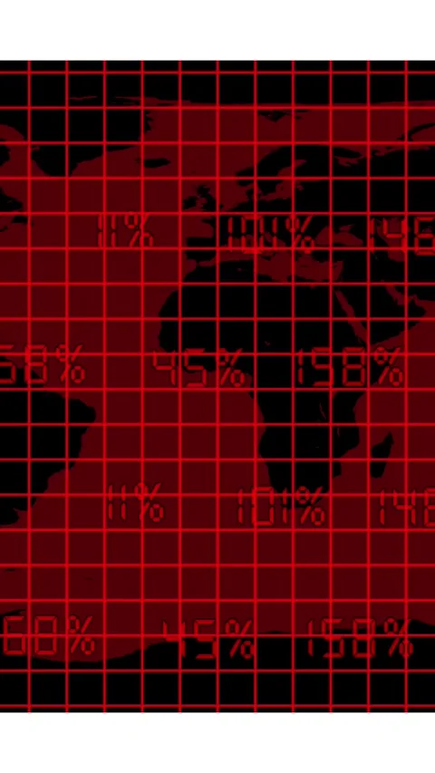 World map with red grid overlay showing scattered data. Red grid overlay on.. Stock Footage 344840931