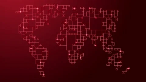 World map, from red pattern from grid of squares 動画素材 229702934
