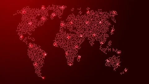 World map, from red pattern latin alphabet 스톡 동영상 228808761