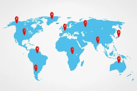 World map with red pins. 3d vector illustration Ilustração Stock