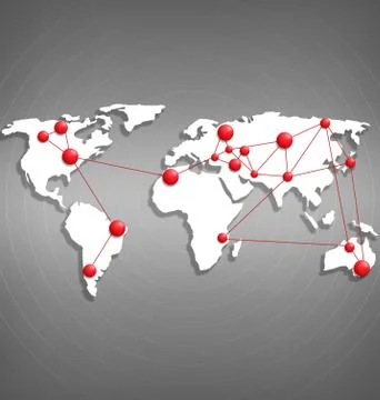 World map with red point marks on grayscale Stock Illustration