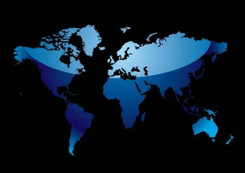 World map reflect blue black Blue world map with light reflection and blac... Foto stock