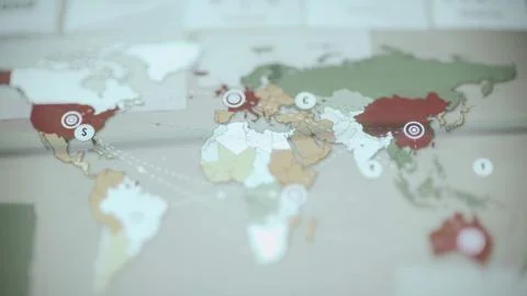 World map with regional targets and currency markers Stock Illustration