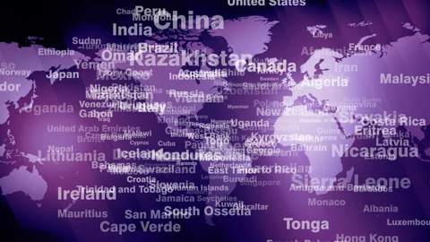 World map reveals country names in breaking news background global information Stock Footage 272438053