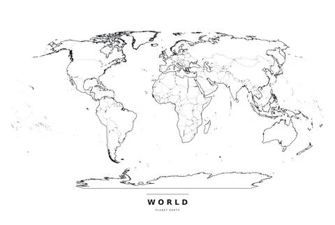 World Map in Robinson Projection, All Country Borders, Editable Vector 스톡 일러스트