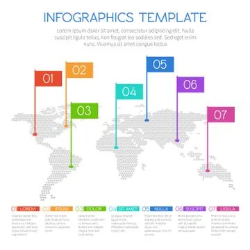 World map of round dots with charts and diagrams. vector infographics template Ilustración de archivo