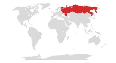 World map with Russia highlighted in red Stock Illustration