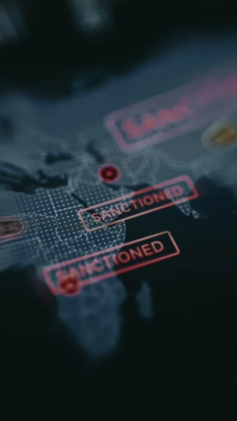 World Map of Sanctioned Countries with Red Markers Stock Footage 339426292