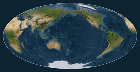 World map. Satellite. Aitoff projection. Meridian: 180 Stock Illustration