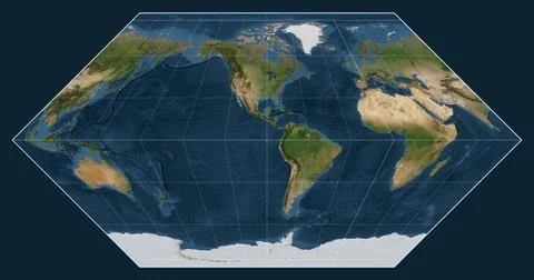 World map. Satellite. Eckert I projection. Meridian: -90 west Stock Illustration