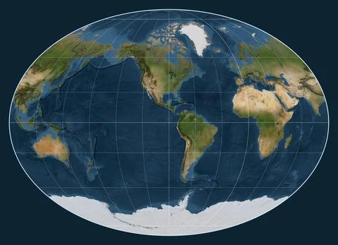 World map. Satellite. Fahey projection. Meridian: -90 west Stock Illustration