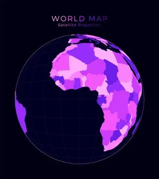 World Map. Satellite (tilted perspective) projection. Digital world illustr.. Illustrazione stock