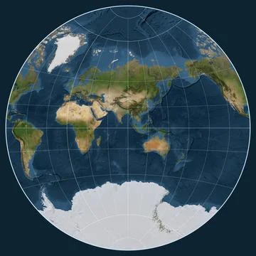 World map. Satellite. van der Grinten I projection. Meridian: 90 east Stock Illustration