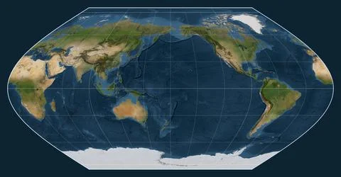 World map. Satellite. Winkel I projection. Meridian: 180 Stock Illustration