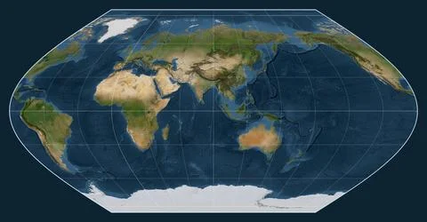World map. Satellite. Winkel I projection. Meridian: 90 east Stock Illustration