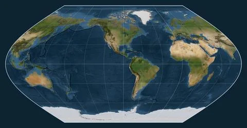 World map. Satellite. Winkel I projection. Meridian: -90 west Stock Illustration