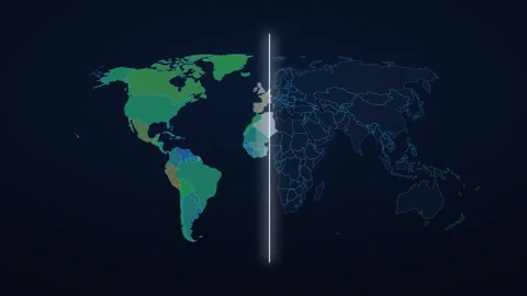 World map scanning and highlighting countries data infographic animation Stock Footage 345641491