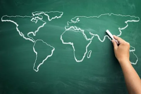 World map on a school blackboard Stock Photos