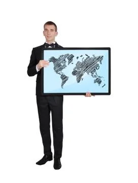 World map on screen Stock Photos