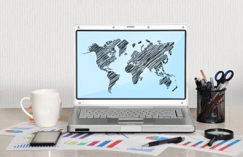 World map on screen Stock Photos