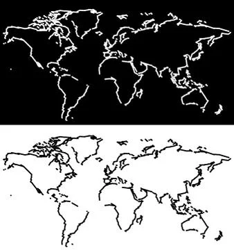 World map scribble outlines, black and white Stock Illustration