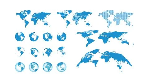 World map set on transparent background. Globe vector modern blue icon Stock Illustration