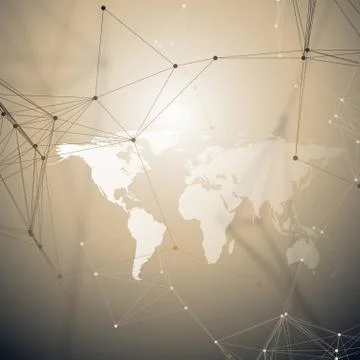 World map with shadow. Abstract global network connections, geometric design Illustrazione stock