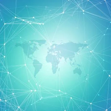 World map with shadow on blue. Abstract global network connections, geometric イラスト素材