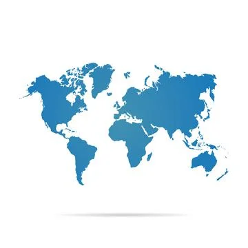 World map with shadow, blue colored on white background Stock Illustration
