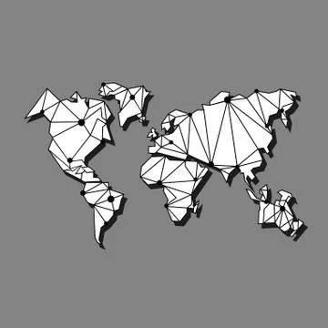 World map with shadow or all continents flat illustration on isolated gray ba Stock Illustration