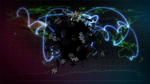 World Map Shatters Into Puzzles Stock Illustration