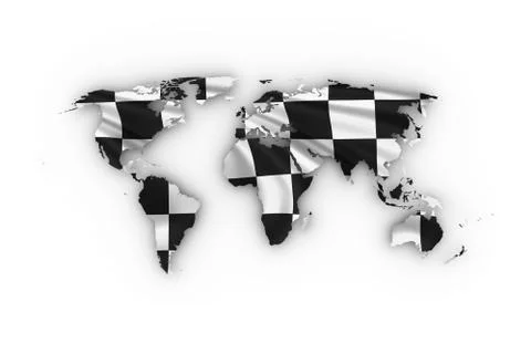 World map showing a checkered flag Illustrazione stock