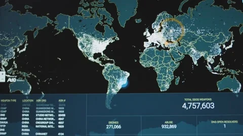World map showing cyber attacks, DDOS weapons, total usage of drones and abuse Stock Footage 272597033