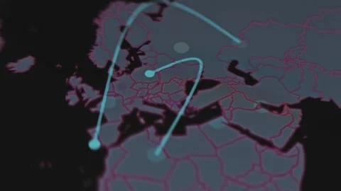 World map showing the source countries of cyber attacks and target countries Stock Footage 302714503