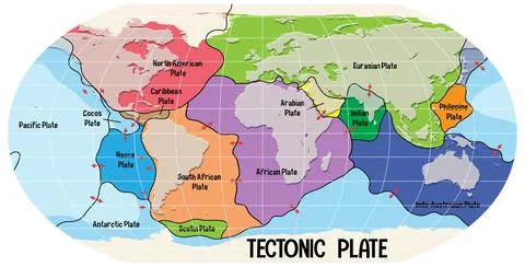 World Map Showing Tectonic Plates Boundaries Stock-Illustration