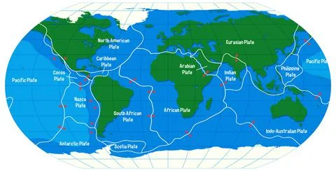 World Map Showing Tectonic Plates Boundaries Stock-Illustration