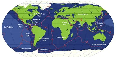 World Map Showing Tectonic Plates Boundaries Stock-Illustration