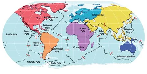 World Map Showing Tectonic Plates Boundaries Stock-Illustration